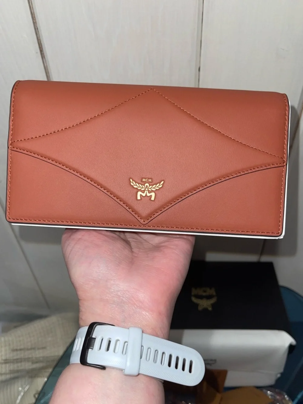 MCM Diamond Chain Wallet in Calfskin Large in Brown NWT full inclusion - Picture 9 of 11
